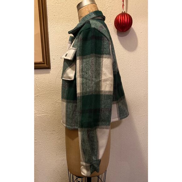 JK Sue Jones Fleece Fuzzy Lined Plaid Flannel Cropped Jacket NWT Size S - Picture 7 of 13
